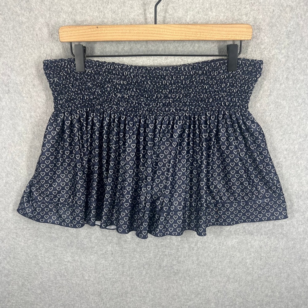 Lucky In Love Tennis Skort Womens XL Navy Heart‎ Print Smocked Athletic EUC